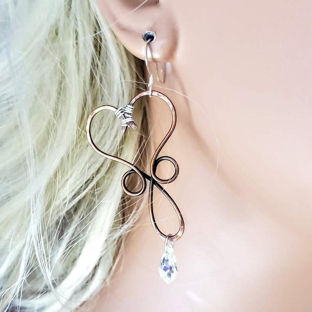 AMD1216 Wire Wrapped Copper Heart Crystal Teardrop  Earrings - Earrings - Alexa Martha Designs   4656317169711