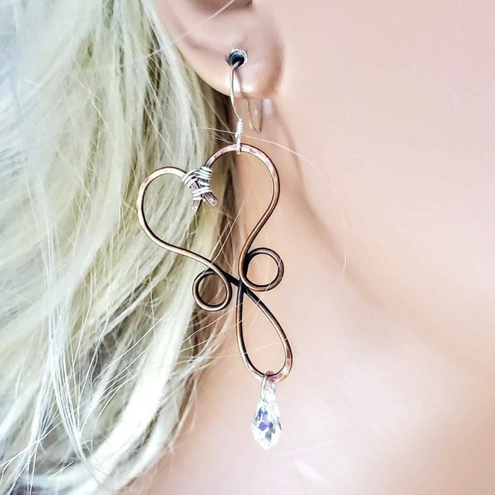 AMD1216 Wire Wrapped Copper Heart Crystal Teardrop  Earrings - Earrings - Alexa Martha Designs   4656317169711