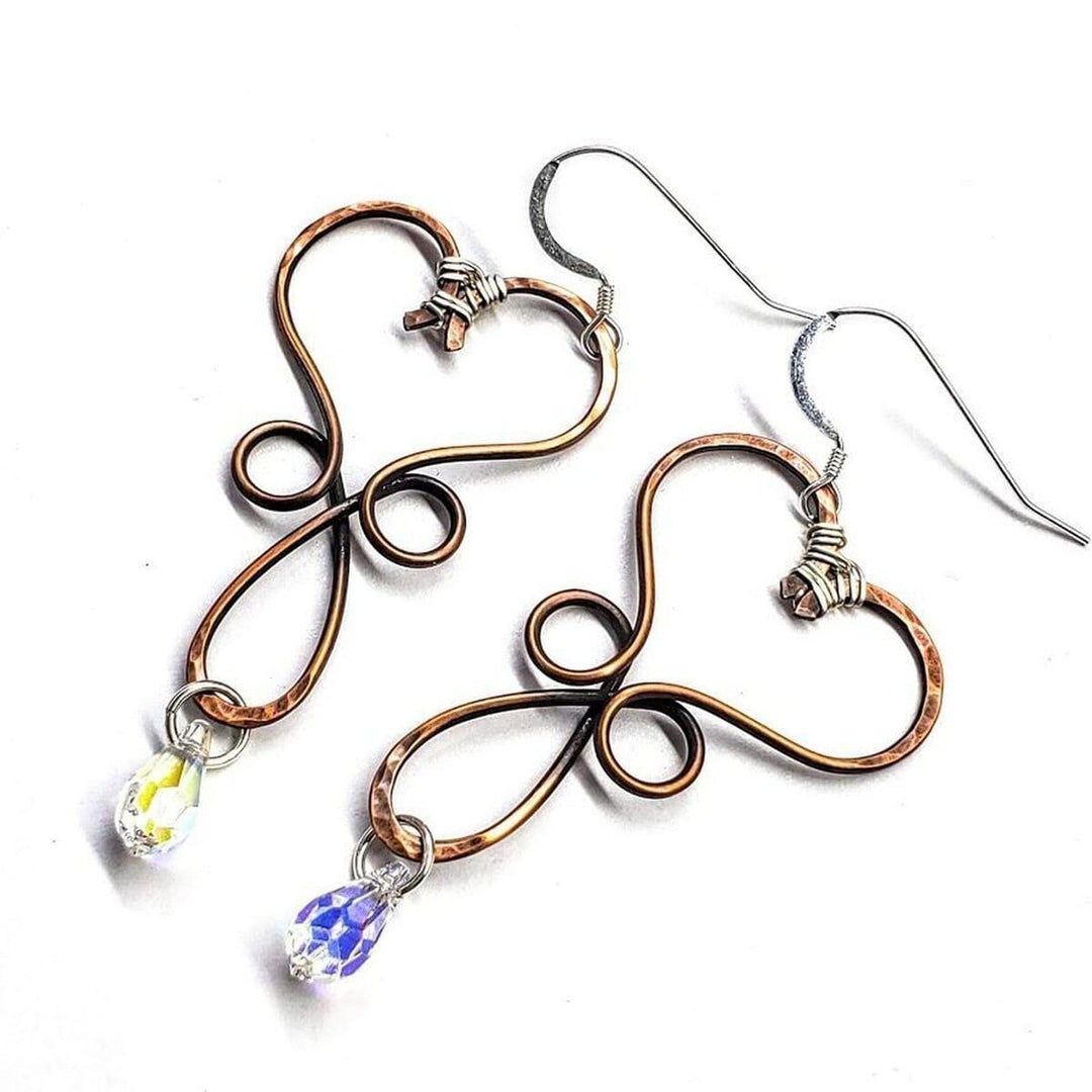 AMD1216 Wire Wrapped Copper Heart Crystal Teardrop  Earrings - Earrings - Alexa Martha Designs   4656317169711