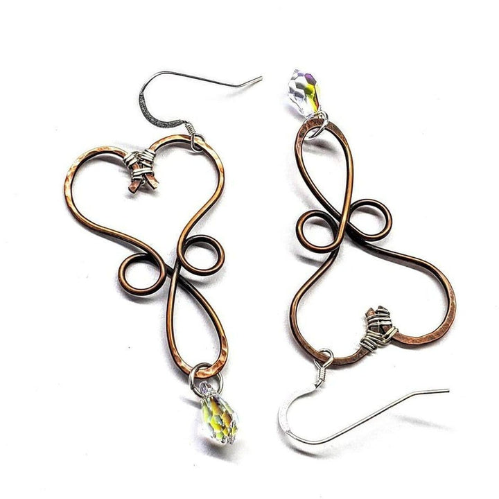 AMD1216 Wire Wrapped Copper Heart Crystal Teardrop  Earrings - Earrings - Alexa Martha Designs   4656317169711