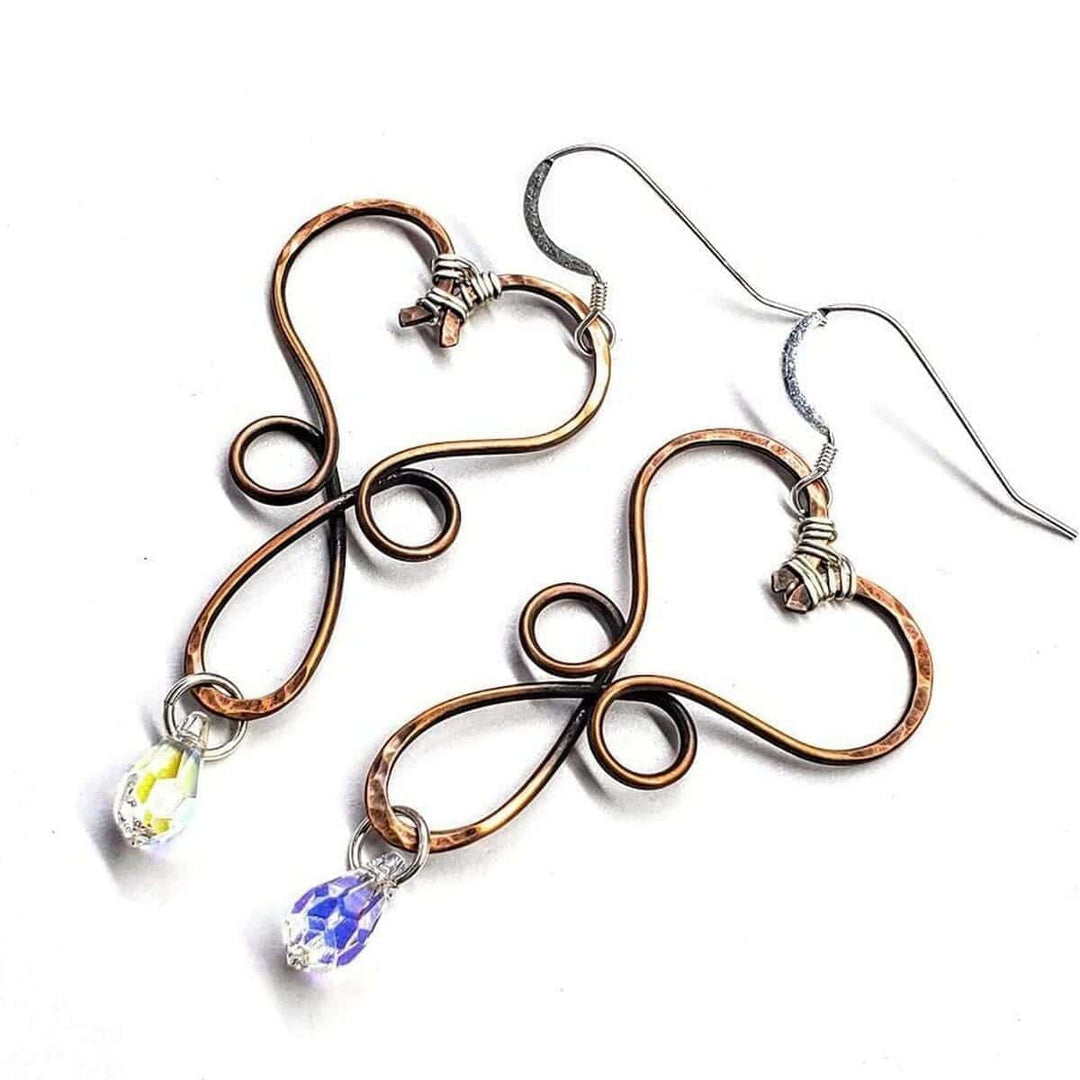 AMD1216 Wire Wrapped Copper Heart Crystal Teardrop  Earrings - Earrings - Alexa Martha Designs   4656317169711